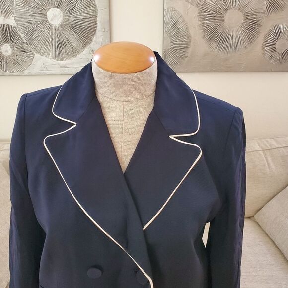 FRAME Contrast Piping Cropped Blazer sz 6 in Navy - Picture 4 of 12